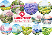 Watercolor Spring Landscapes Round, an Illustration by CreationArt (Thumbnail 1 of 5)