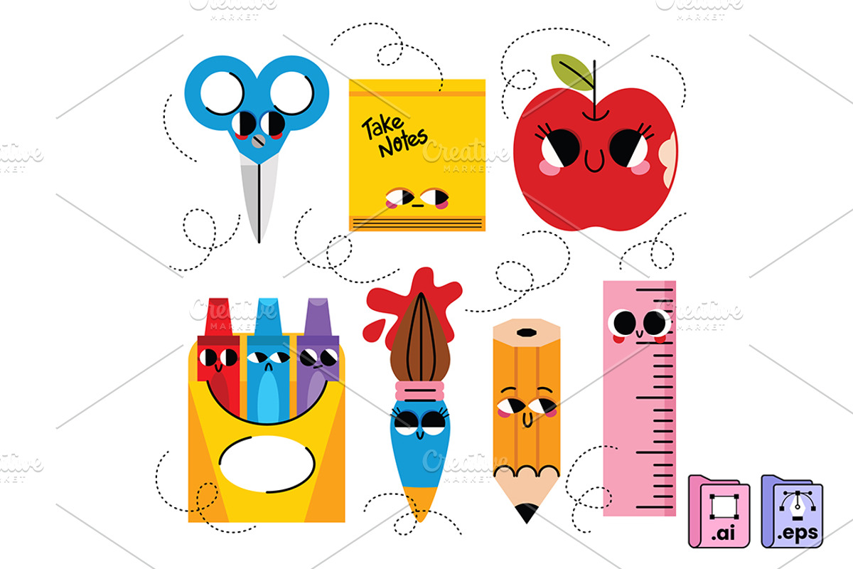 Cute Cartoon School Stationery Set, an Object Graphic by MISS CHATZ (Photo 2 of 3)