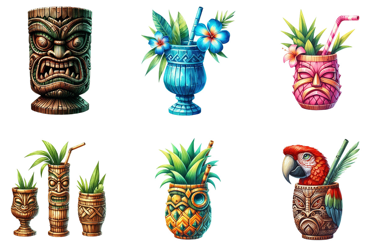 Tiki Cups Clipart, an Illustration by DreamArtGraphic (Photo 3 of 5)