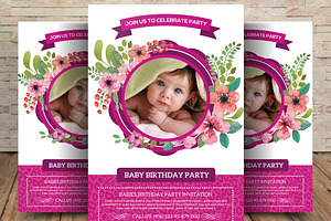 Baby Birthday Party Invitation, a Flyer Template by graphicforest