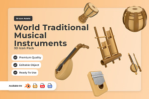 Traditional Music 3D Icon Packs, a Work Illustration by twinstd