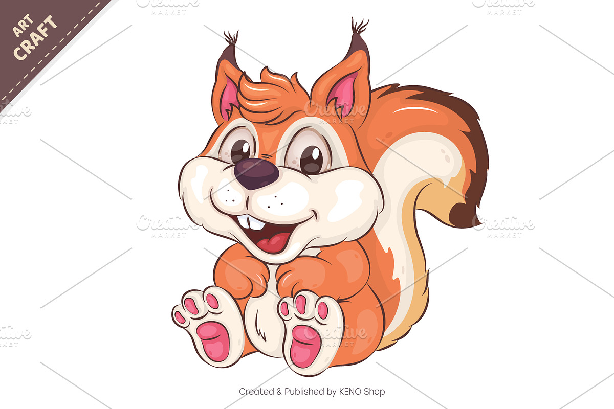 Cute Cartoon Squirrel. T-Shirt, PNG, an Animal Illustration by KENO Mascots (Photo 2 of 5)
