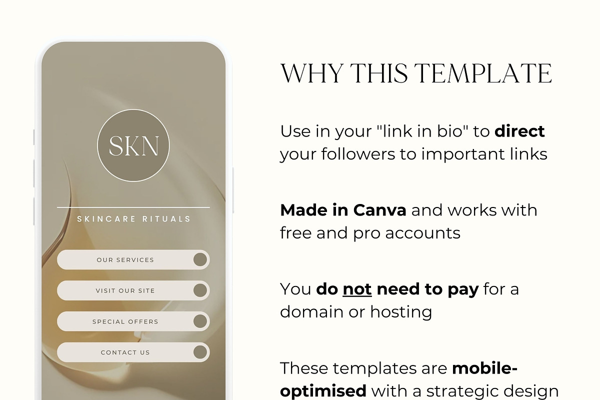 SKINCARE Link In Bio Canva, a Social Media Template by Studio Suvelle (Photo 2 of 6)