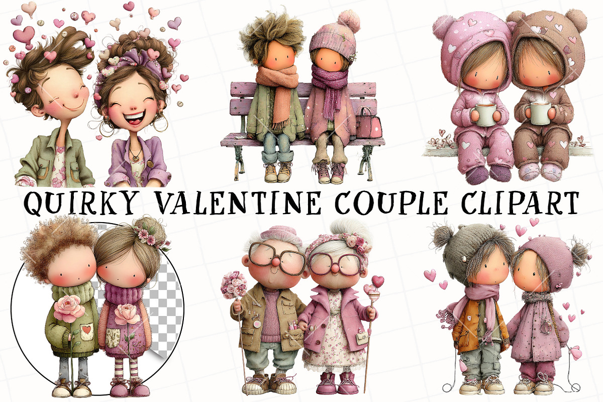 Quirky Valentine Couple Clipart, an Illustration by OK Design (Photo 2 of 6)