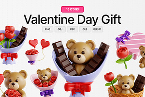 Valentine’s Day Gift 3D Icon Set, an Object 3D Model by Eklip Studio