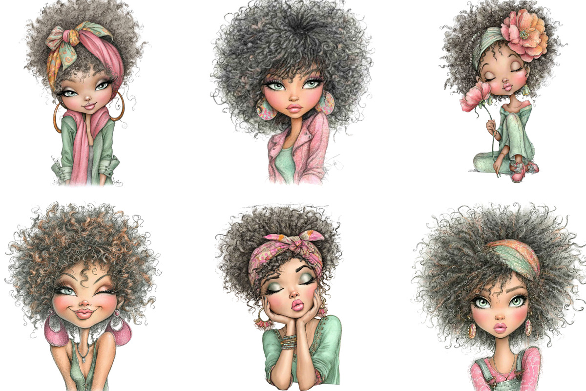 Afro Woman Clipart Bundle, an Illustration by Designking (Photo 3 of 5)