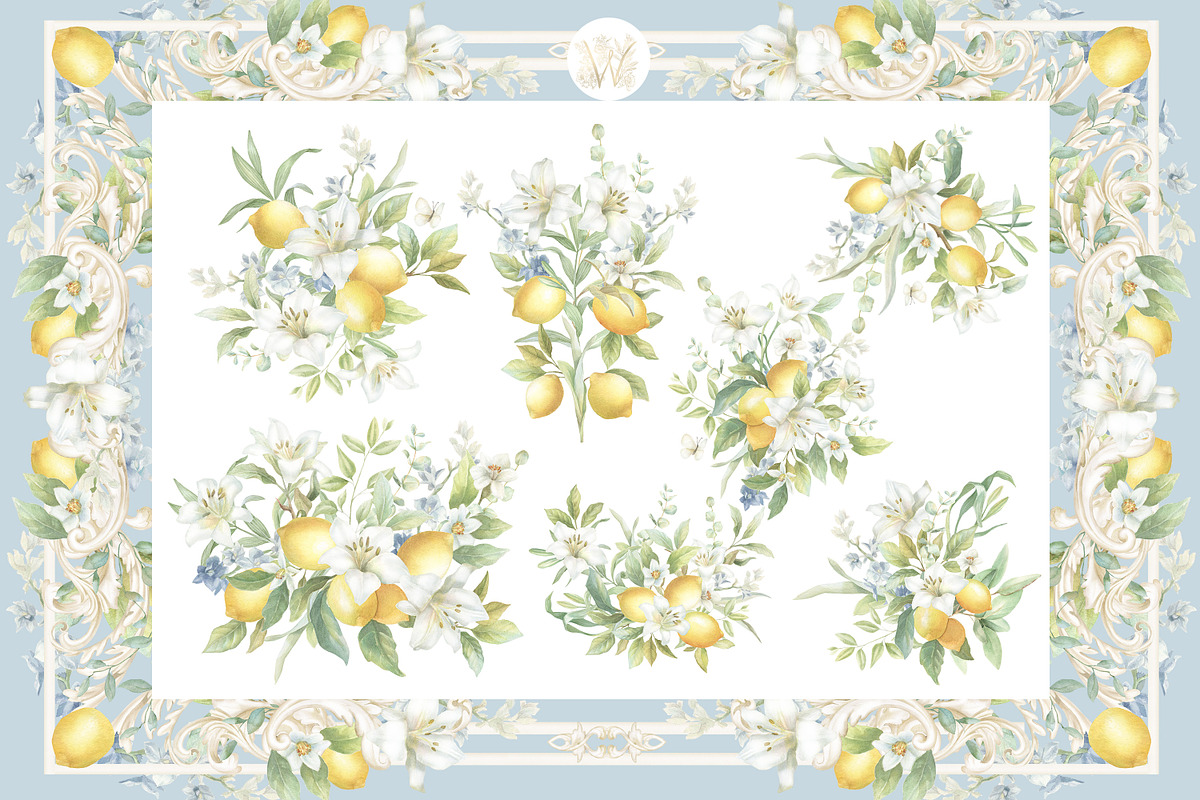 Lemon Lily Wedding Watercolor Bundle, a Decorative Illustration by WonderWonder (Photo 4 of 13)