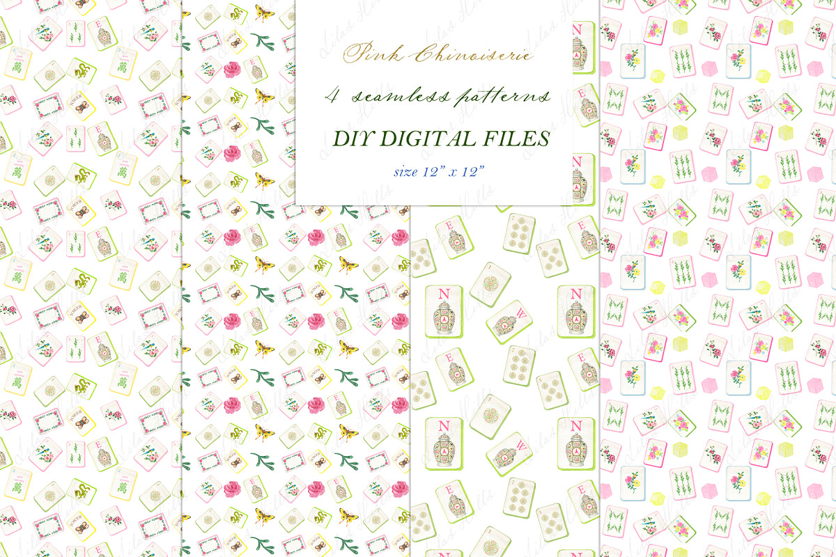 Mahjong Set Chinoiserie Pink Clipart, a Graphic by LABFcreations (Photo 3 of 4)