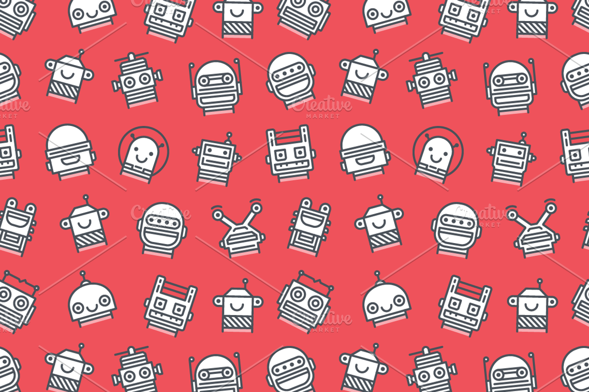 Robots: 12 icons & seamless pattern preview 4