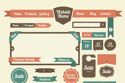 Retro Web Elements PSD