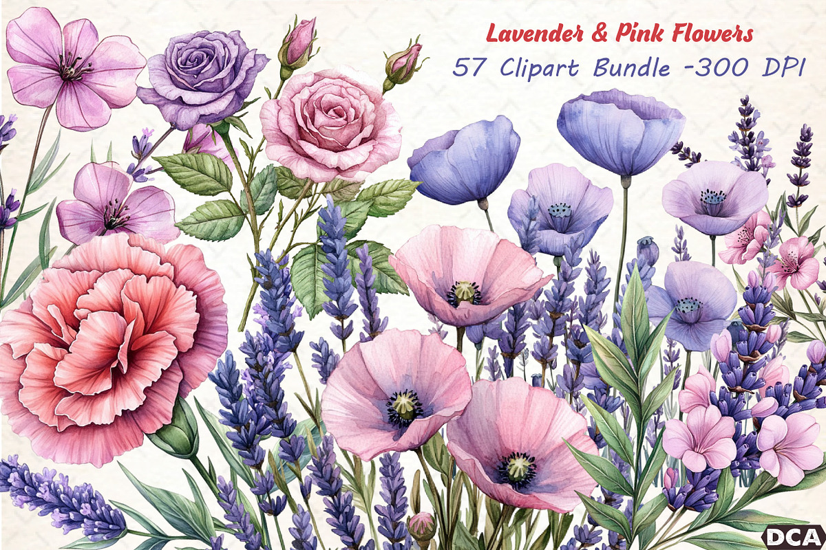 57 Lavender & Pink Flowers, an Illustration by DreamCafeArt (Photo 1 of 5)