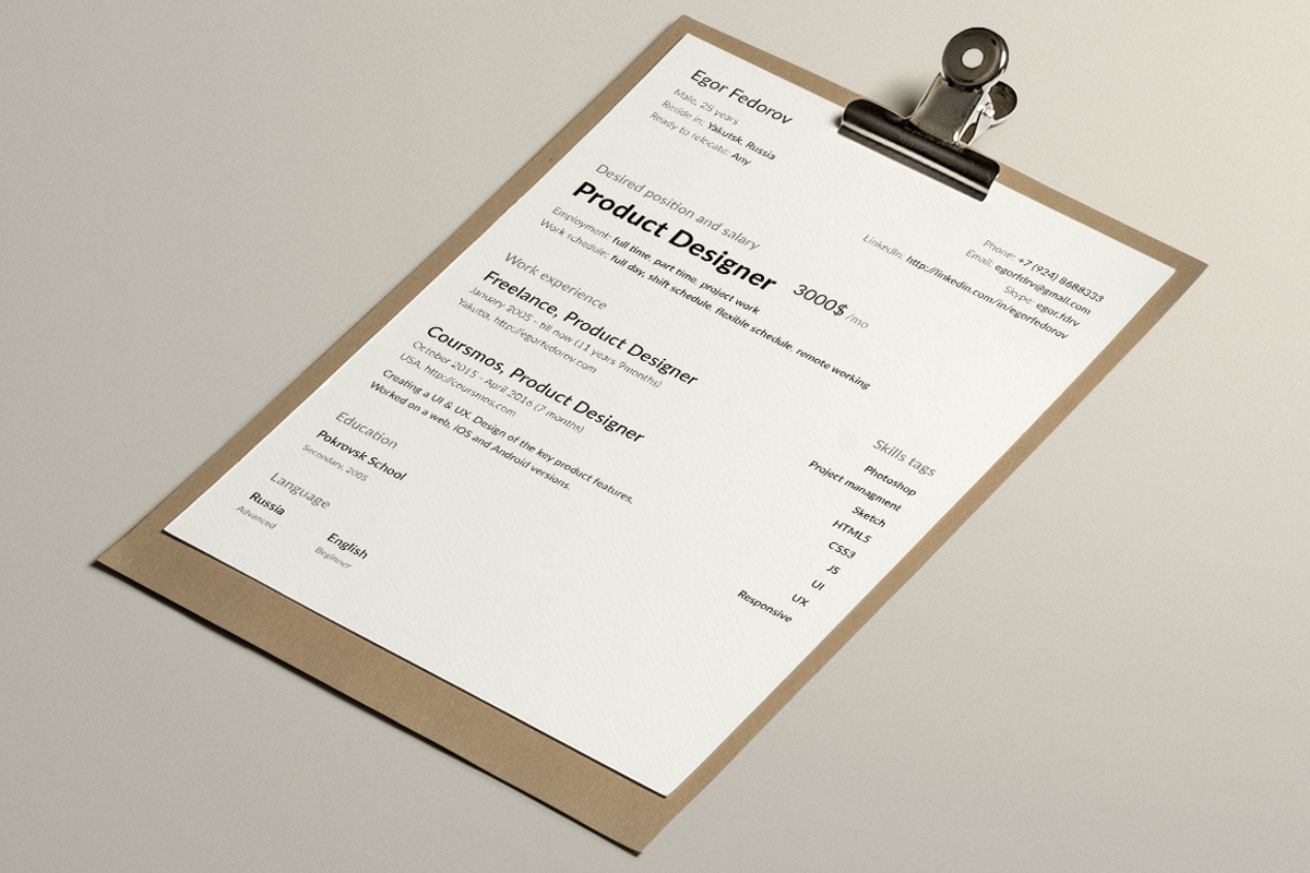 Clean CV-Resume, a Resume Template by Egor Fedorov (Photo 2 of 2)