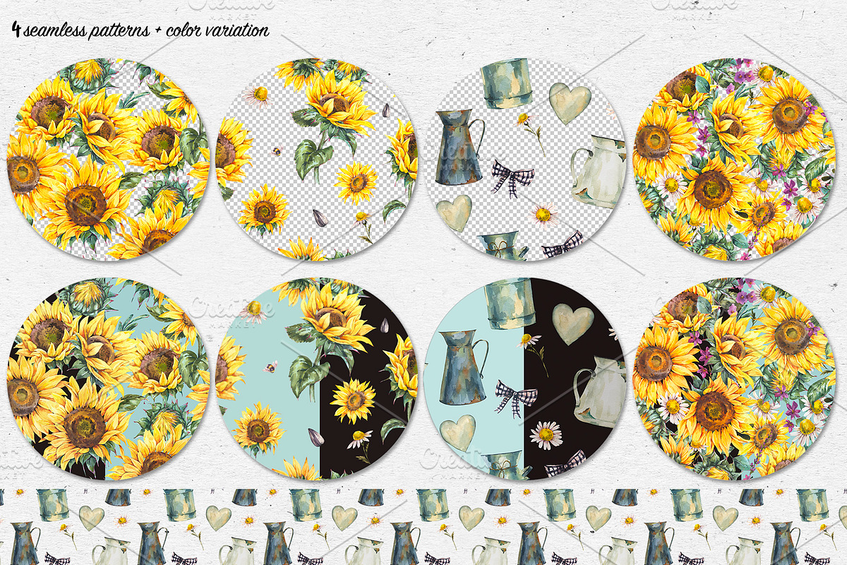 Sunflower rustic watercolor flowers, an Illustration by Depiano (Photo 6 of 10)