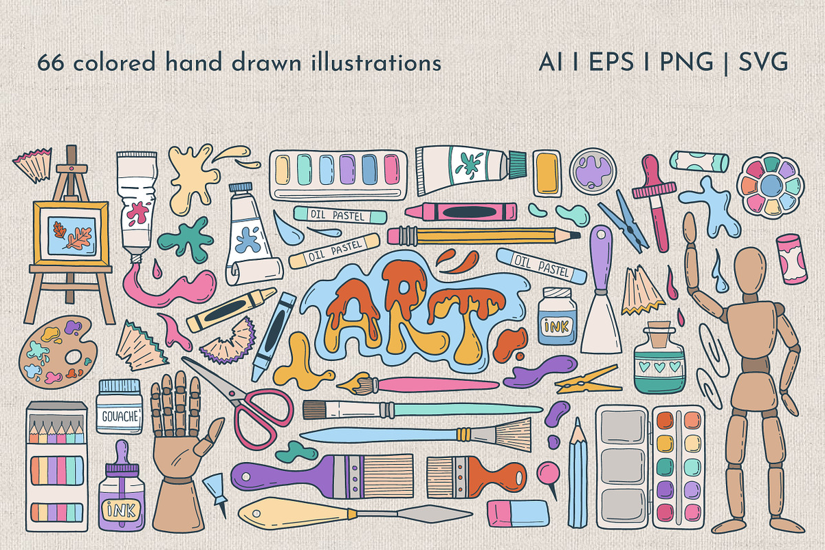 Art Supplies Doodle Clipart, an Object Graphic by KathrineWatercolor (Photo 2 of 5)