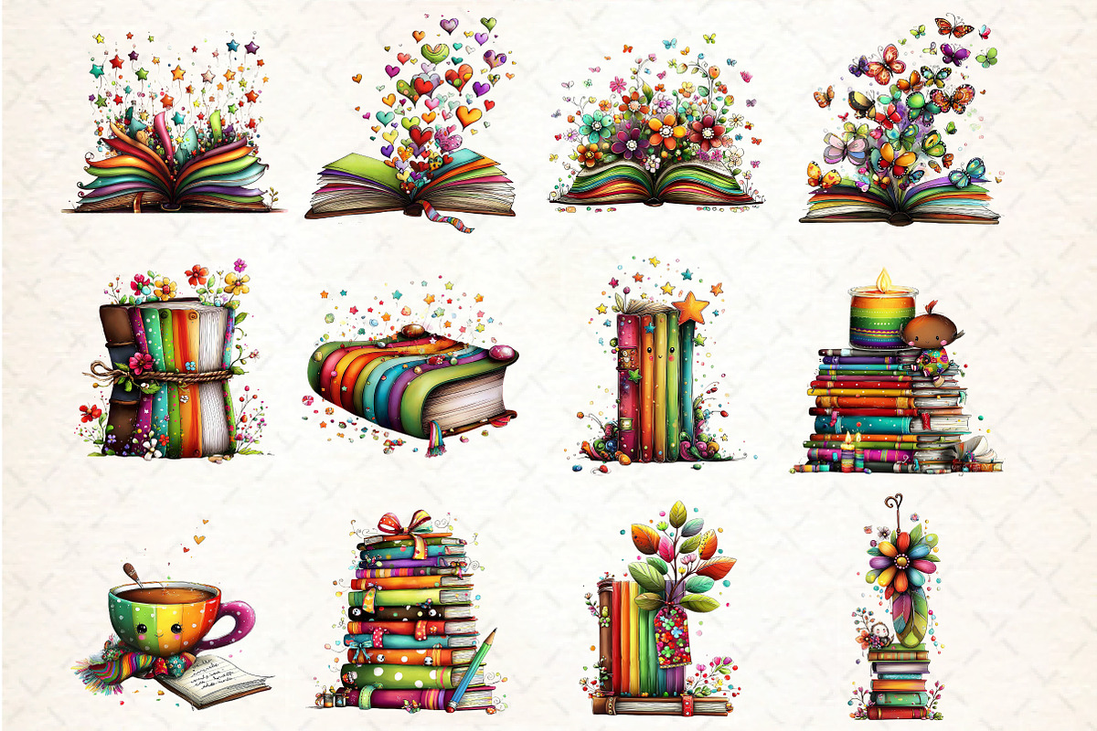 Whimsical Book Lovers Clipart, an Illustration by DreamCafeArt (Photo 3 of 4)