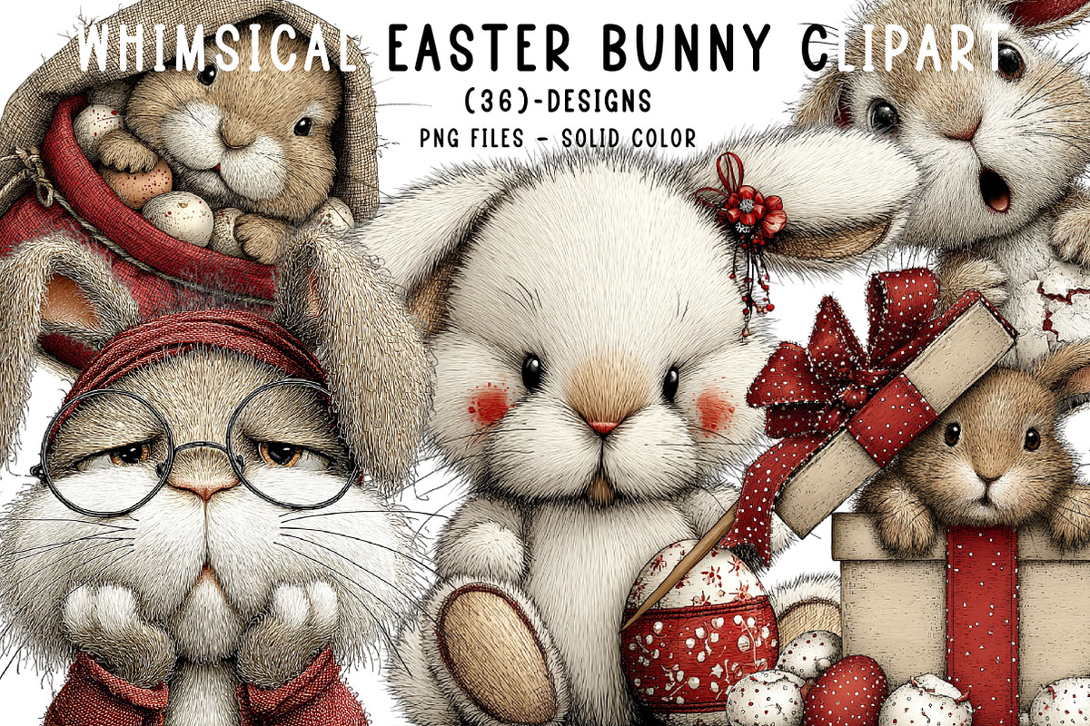Whimsical Easter Bunny Clipart, an Illustration by CreationArt (Photo 1 of 6)