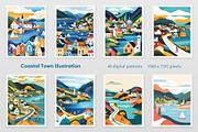 Coastal Town Illustration, a Decorative Illustration by Housui Patterns (Thumbnail 2 of 9)