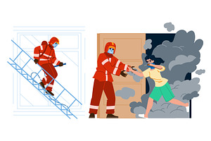 Firefighter helping victim during, a Person Illustration by pikepicture
