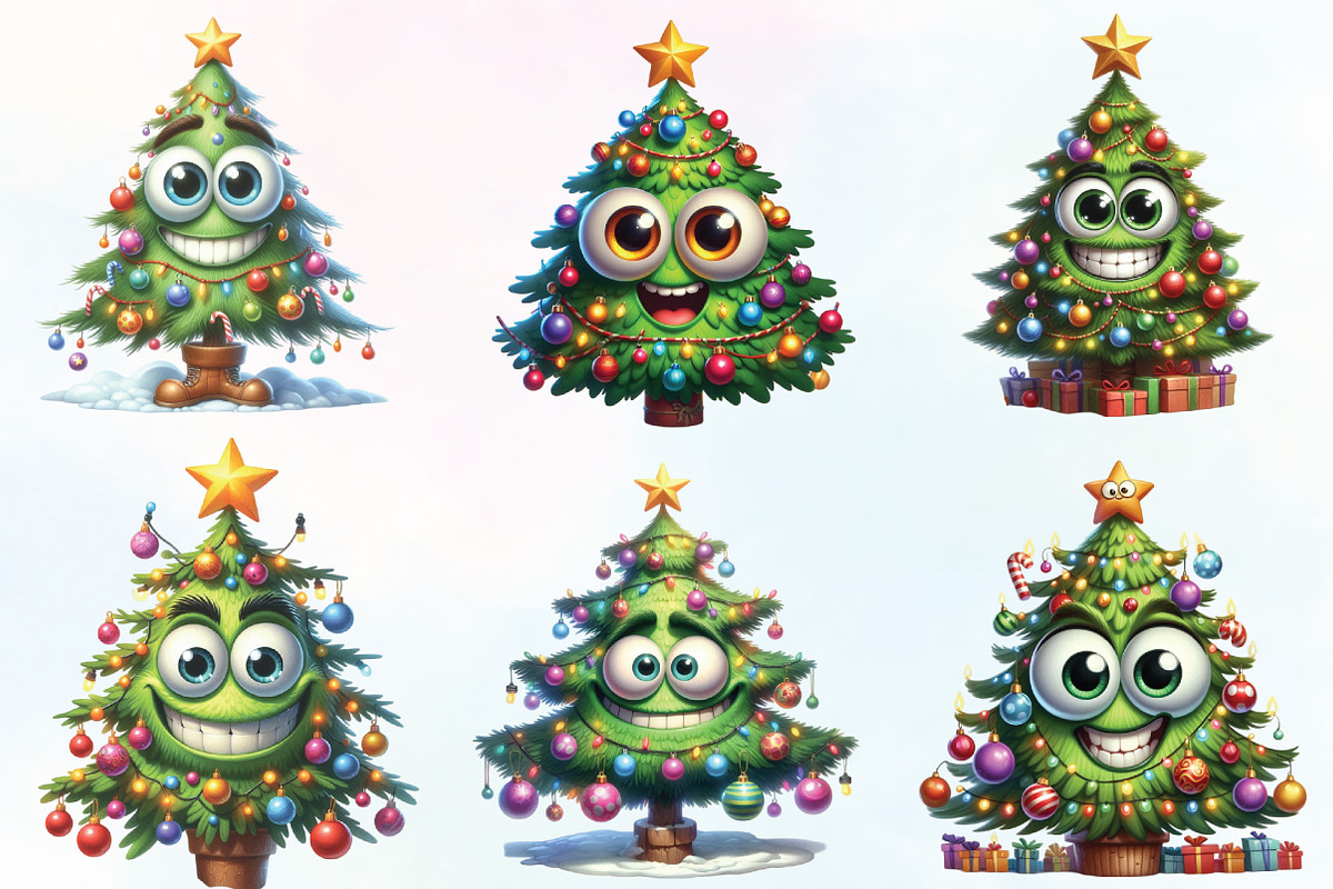 Funny Christmas Tree Clipart, an Illustration by CraftArtStudio (Photo 2 of 6)