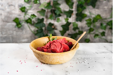 Refreshing red raspberry sorbet, a Food & Drink Photo by Yummypic