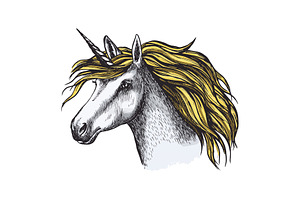 Unicorn Horse Fairy Tale Animal Head Vector Sketch