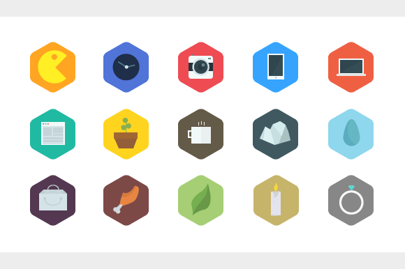 15 Flat Hexagon Icons