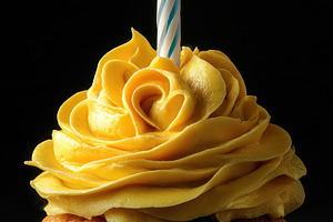 Birthday cupcake with yellow frostin, a Photo by Pixeness Studio
