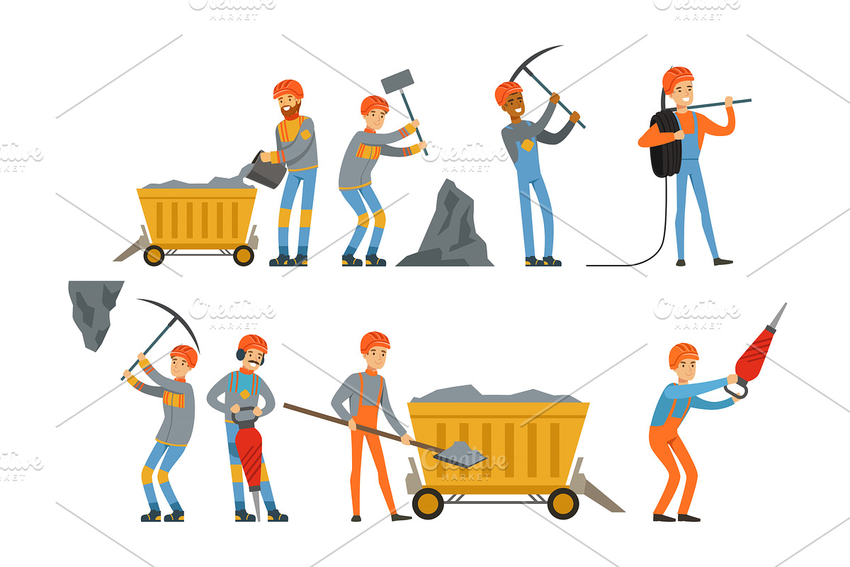 Miner Workers Standing in Different, a Person Illustration by TopVectors
