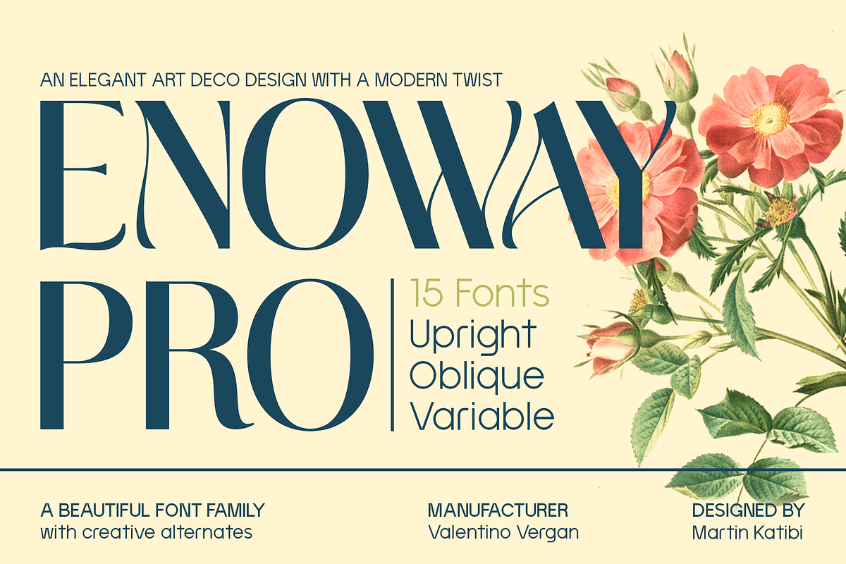 Enoway Pro Modern Art Deco Font, a Sans Serif Font by Valentino Vergan (Photo 1 of 15)