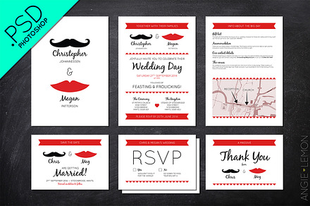 Mustache and Lips Wedding Stationery
