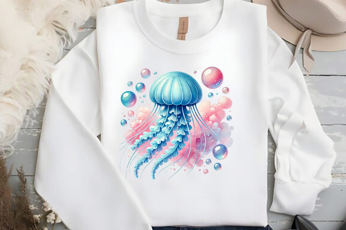 Watercolor Blue & Pink Sea Life Clip, an Illustration by DreamCafeArt (Photo 4 of 4)