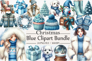 Blue Christmas Clipart Bundle, an Illustration by Libby Wishes