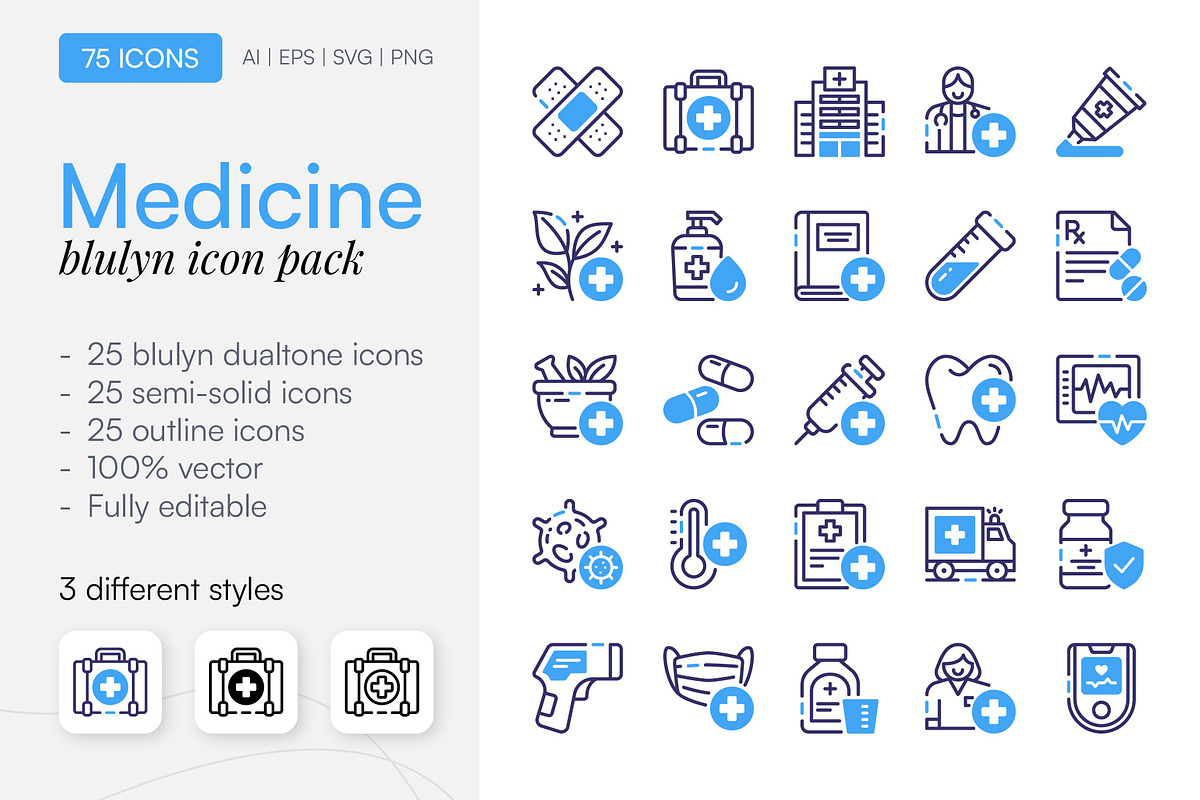 75 Medicine Icon Pack, a Duotone Icon by Bilicube Studio (Photo 1 of 2)