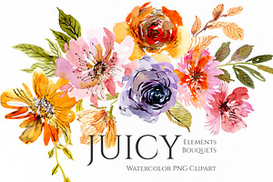 Watercolor Juicy Bright Flowers