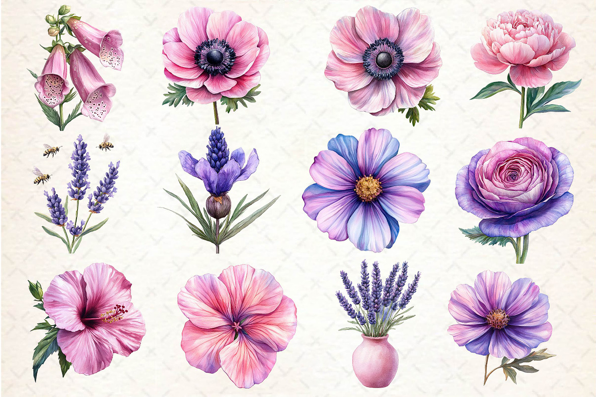 Lavender & Pink Flowers Clipart, an Illustration by Dream Creation (Photo 3 of 4)