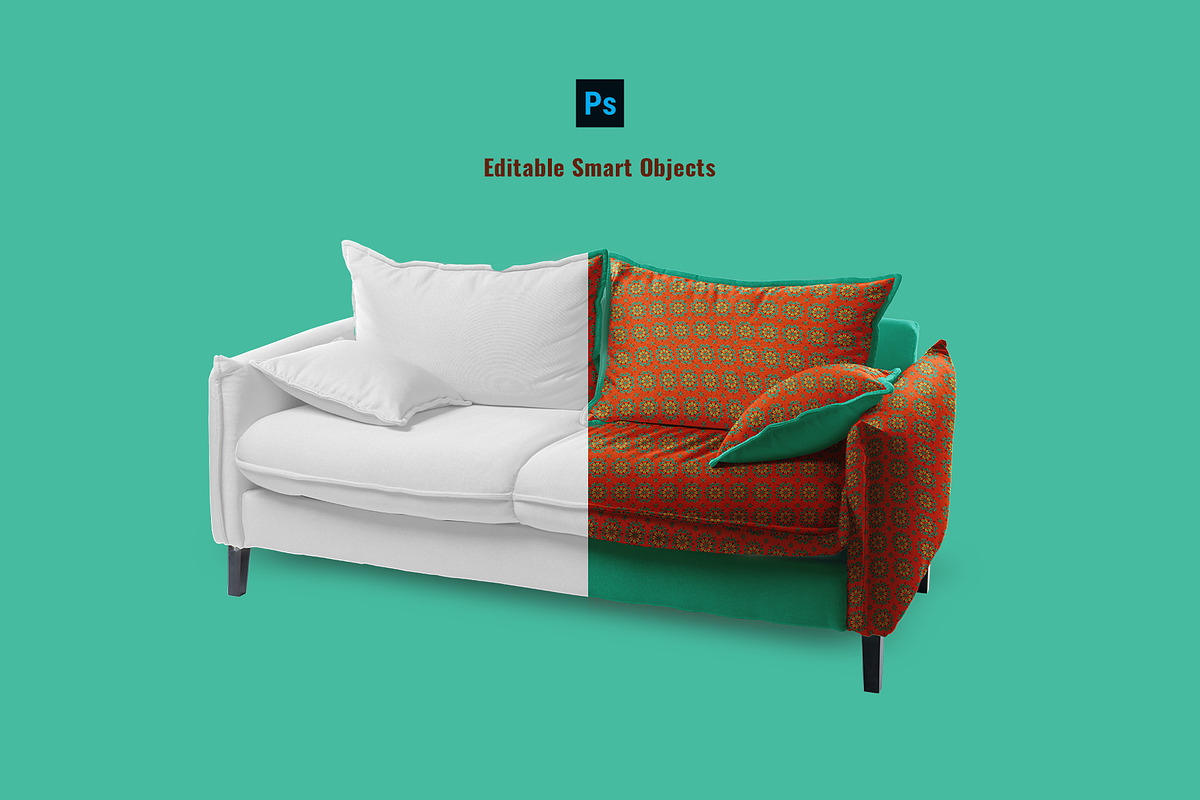 Trendy Couch with Pillow Mockup, a Household Mockup by Designertale (Photo 2 of 6)