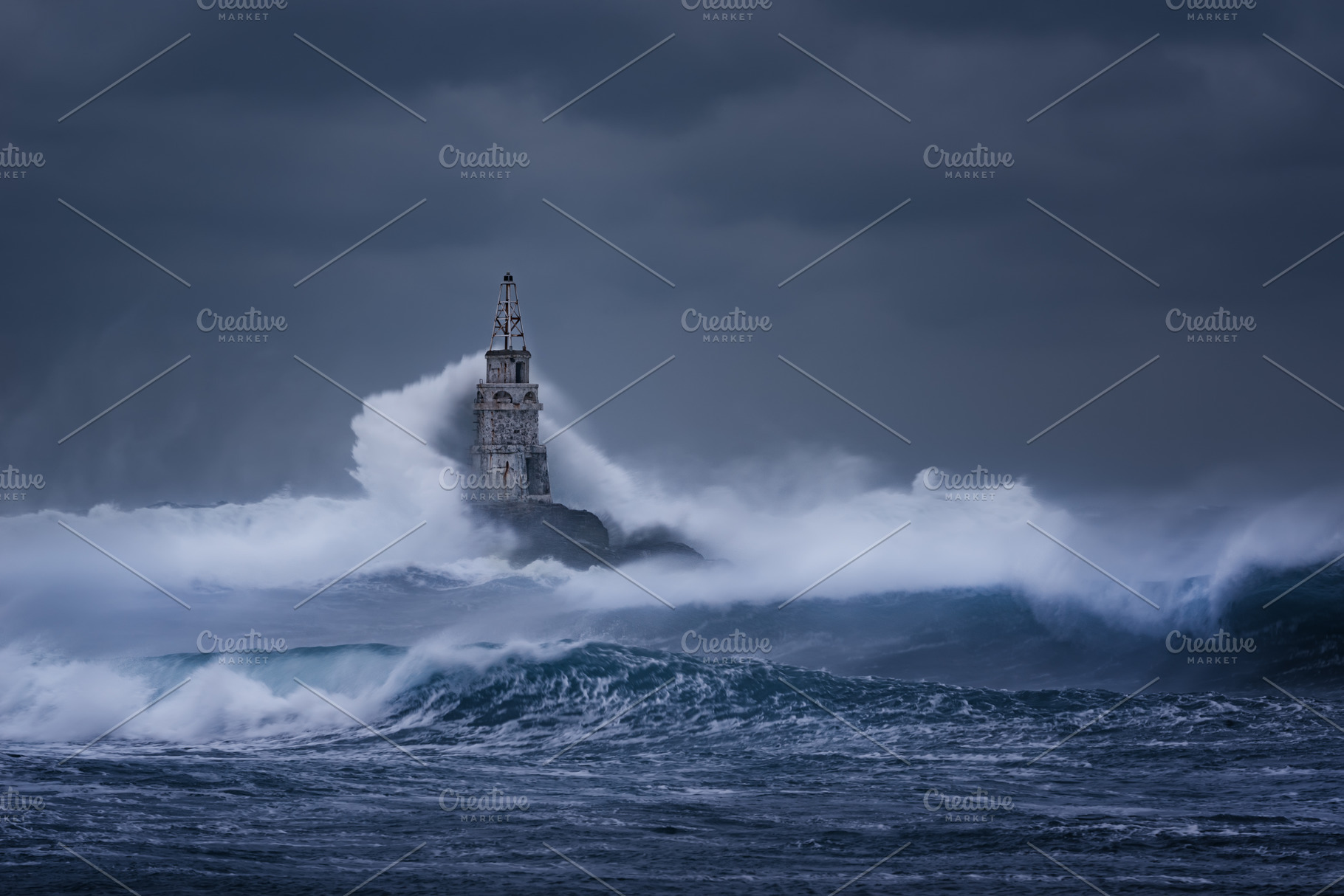 Big wave against old lighthouse featuring lighthouse, storm, and stormy, a Nature Photo by Flaviya85