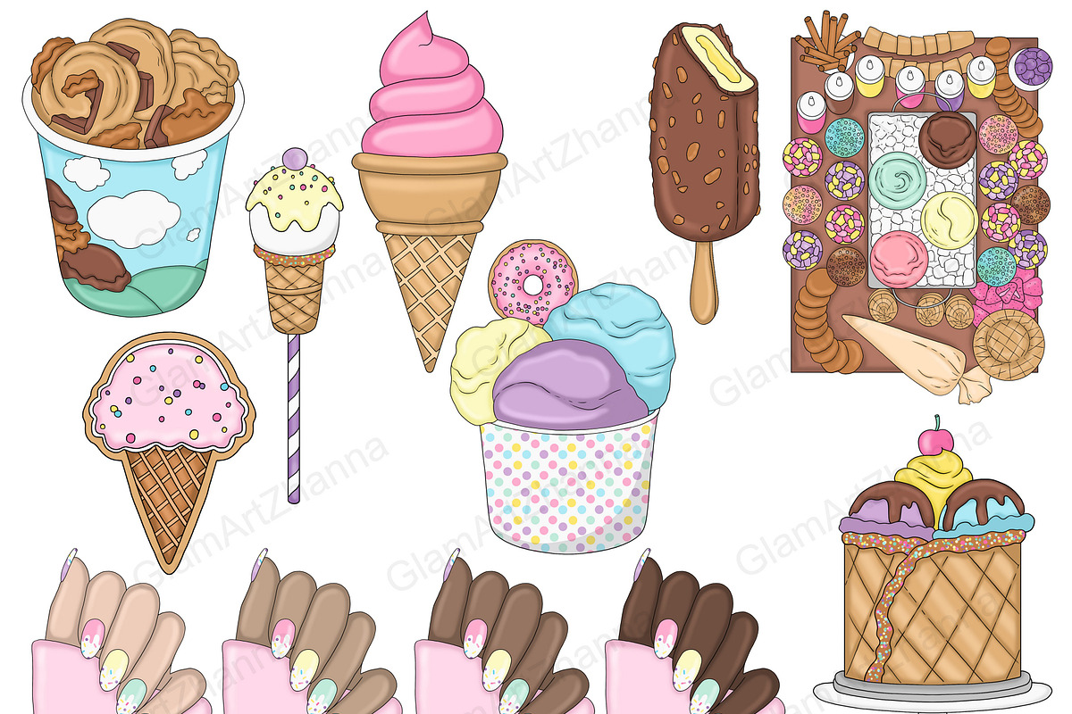 Ice Cream Cone Clipart, a Food Illustration by GlamArtZhanna (Photo 2 of 5)