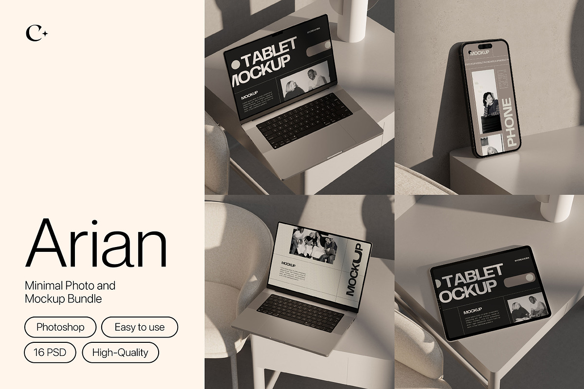 Arian - Minimal Mockup Bundle, a Device Mockup by Creavora (Photo 1 of 8)