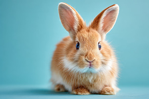 Fluffy brown Rabbit on Blue background, an Animal Photo by AlyaAnd