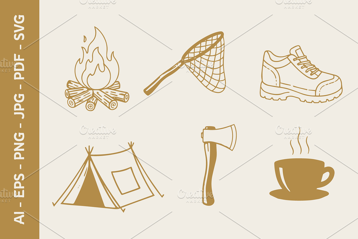 Camping Elements Line Art Collection, an Object Graphic by nandinigraphics (Photo 2 of 3)