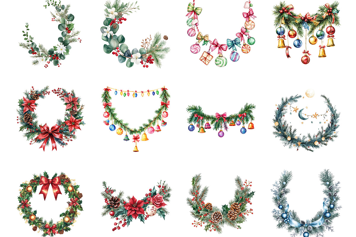 Christmas garlands Clipart, a Seasonal Illustration by Designking (Photo 2 of 5)