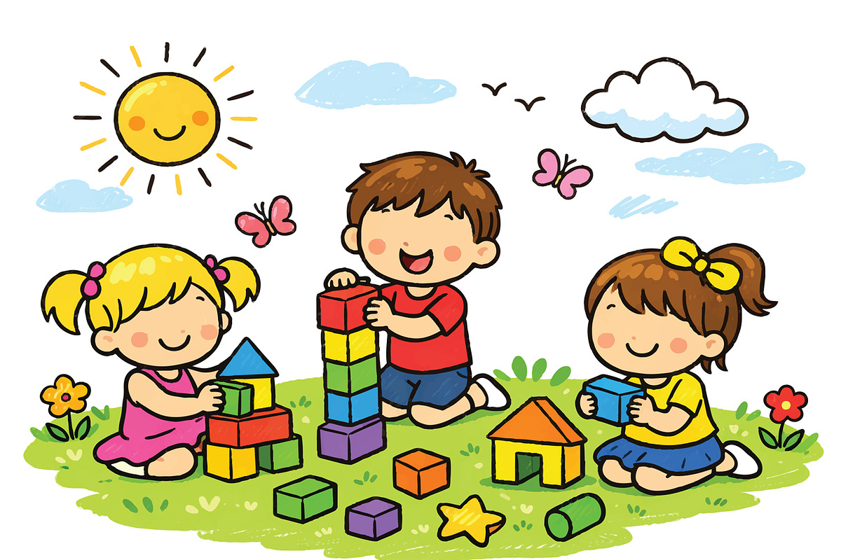 Kids Playing Blocks Illustration, a Person Illustration by Aarley Kaiven (Photo 3 of 3)