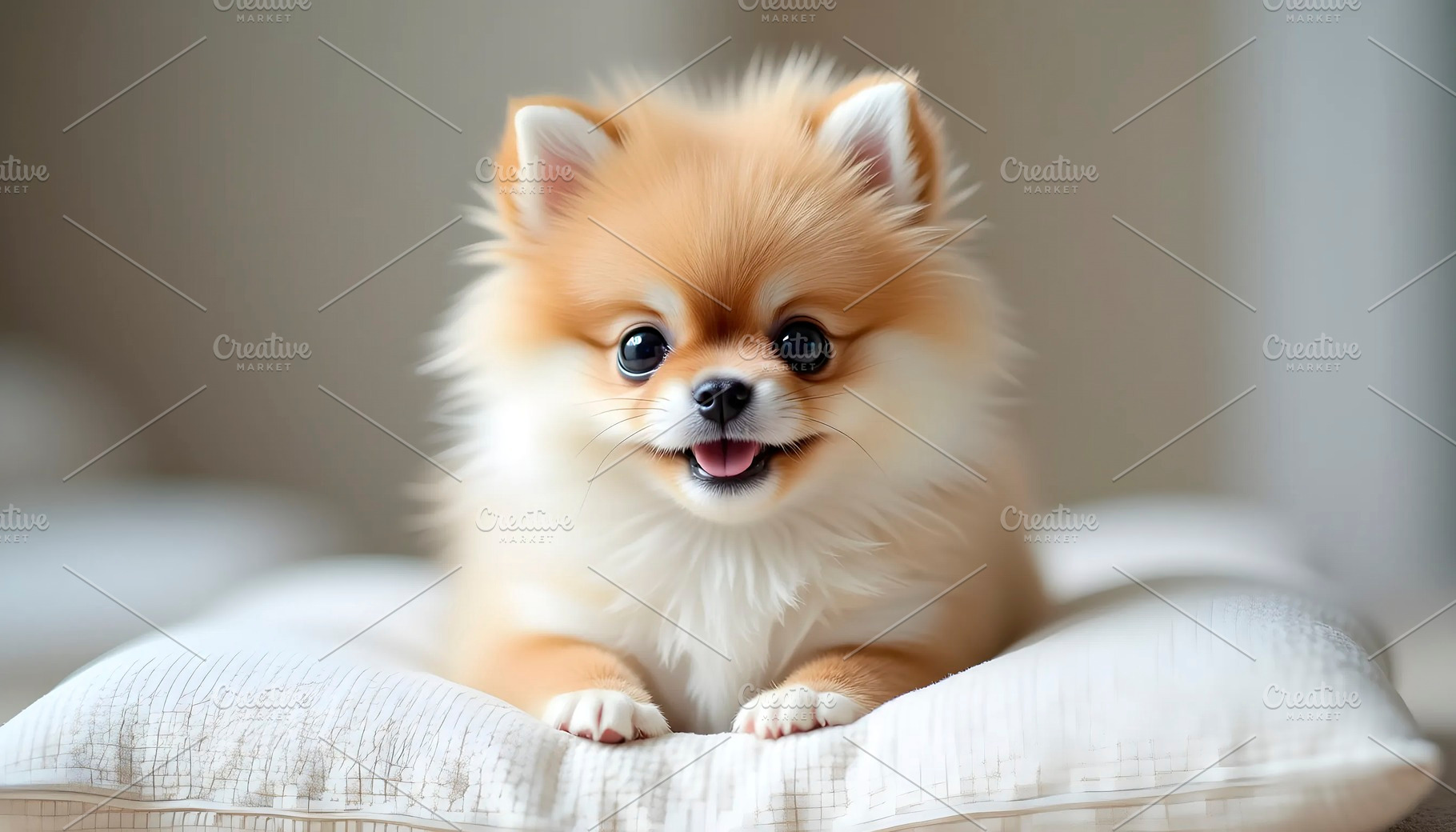 Fluffy Pomeranian Puppy Sitting On S, a Photo by LOGOCREATIVE