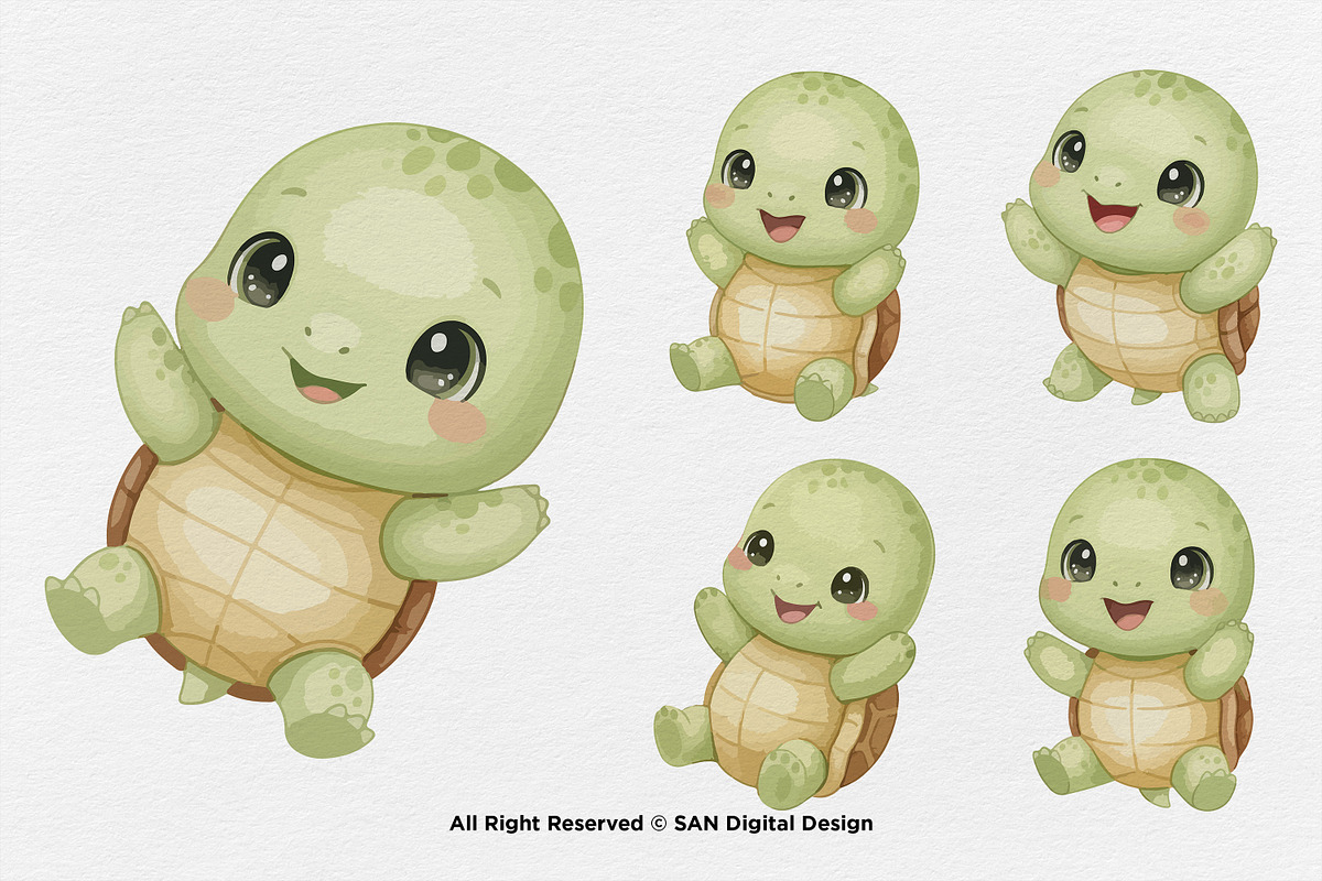 15 Bundle Watercolor Cute Turtle, an Animal Illustration by Morspective (Photo 6 of 8)