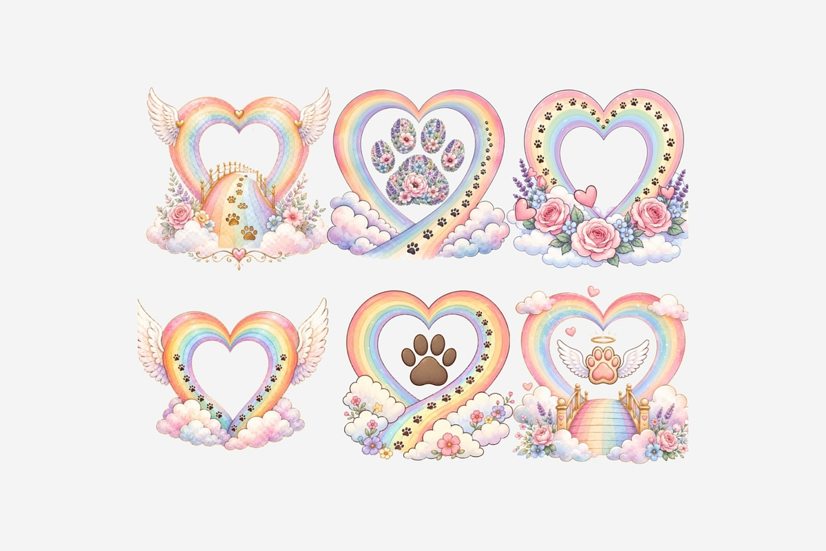 Rainbow Bridge Heart Clipart 15 PNG, an Animal Illustration by Tanya Kart (Photo 10 of 10)