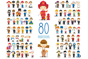 80 professions in cartoon style