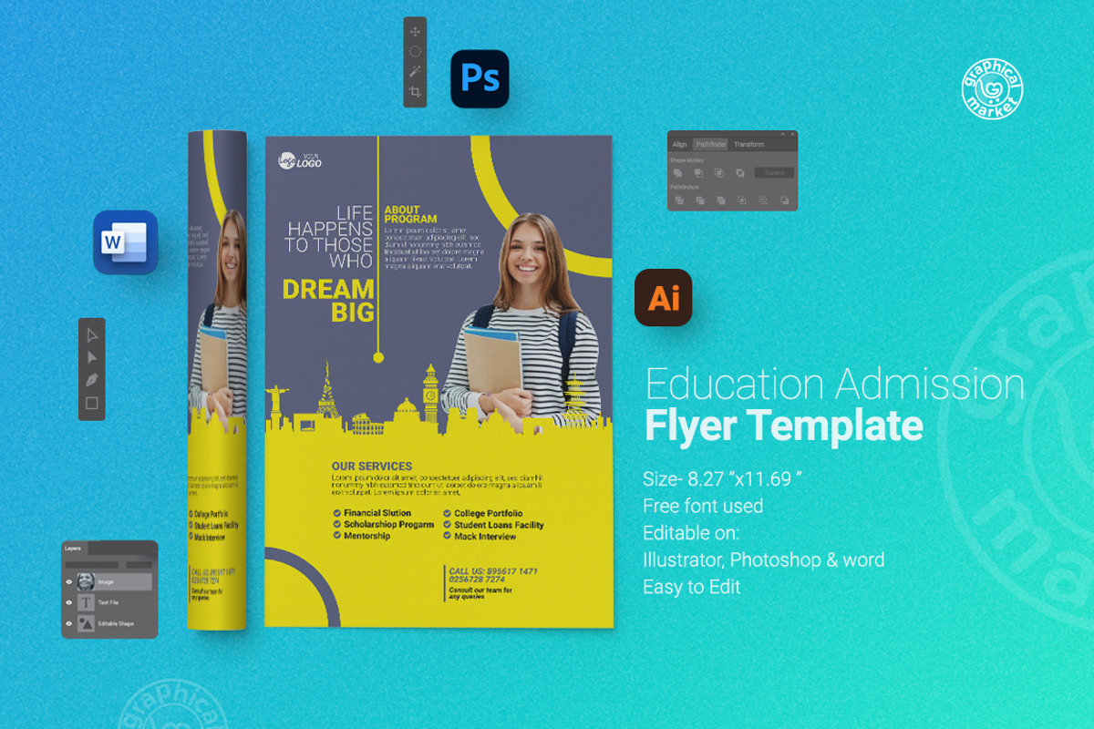Education Admission Flyer Template, a Flyer Template by GraphicalMarket (Photo 1 of 6)