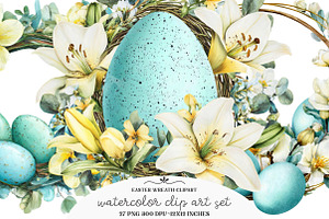 Easter Wreath Clipart Floral Egg Png, an Illustration by GatewayDesign
