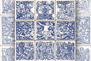 Oriental Tile Blue Vintage Pattern